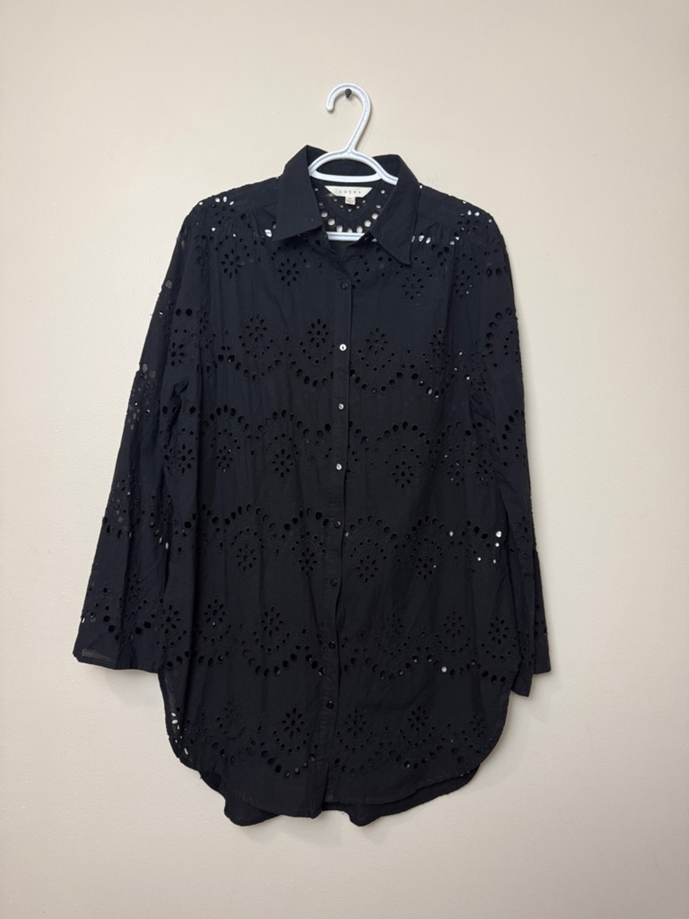 Adiva Black Eyelet Button-Down Shirt